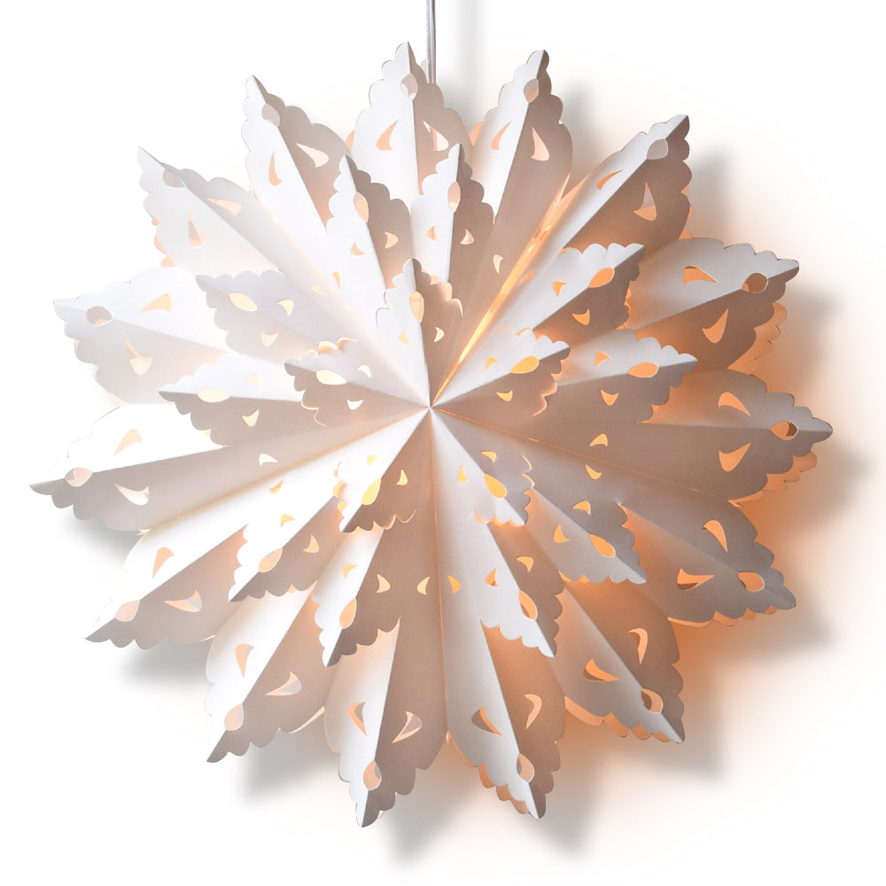 Quasimoon Pizzelle Paper Star Lantern (22-Inch, Bright White, Blizzard Wreath Snowflake Design) - Great With or Without Lights - Holiday Snowflake Decoration - Luna Bazaar | Boho &amp; Vintage Style Decor