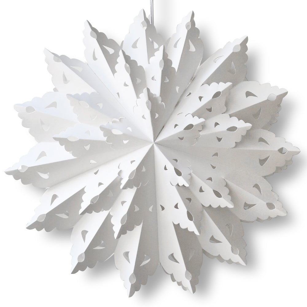 Quasimoon Pizzelle Paper Star Lantern (22-Inch, Bright White, Blizzard Wreath Snowflake Design) - Great With or Without Lights - Holiday Snowflake Decoration - Luna Bazaar | Boho &amp; Vintage Style Decor