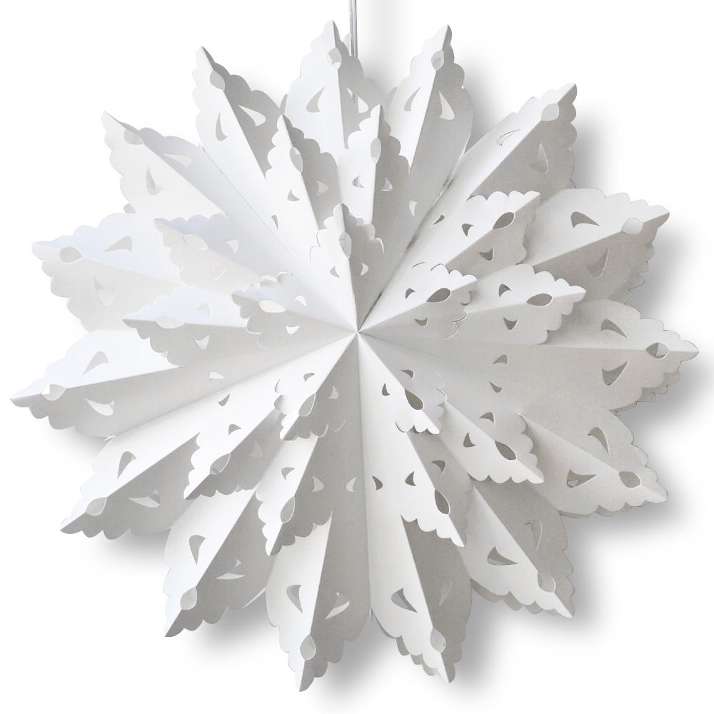 3-PACK + Cord | Bright White Blizzard Wreath 22&quot; Pizzelle Designer Illuminated Paper Star Lanterns and Lamp Cord Hanging Decorations - LunaBazaar.com - Discover. Decorate. Celebrate.
