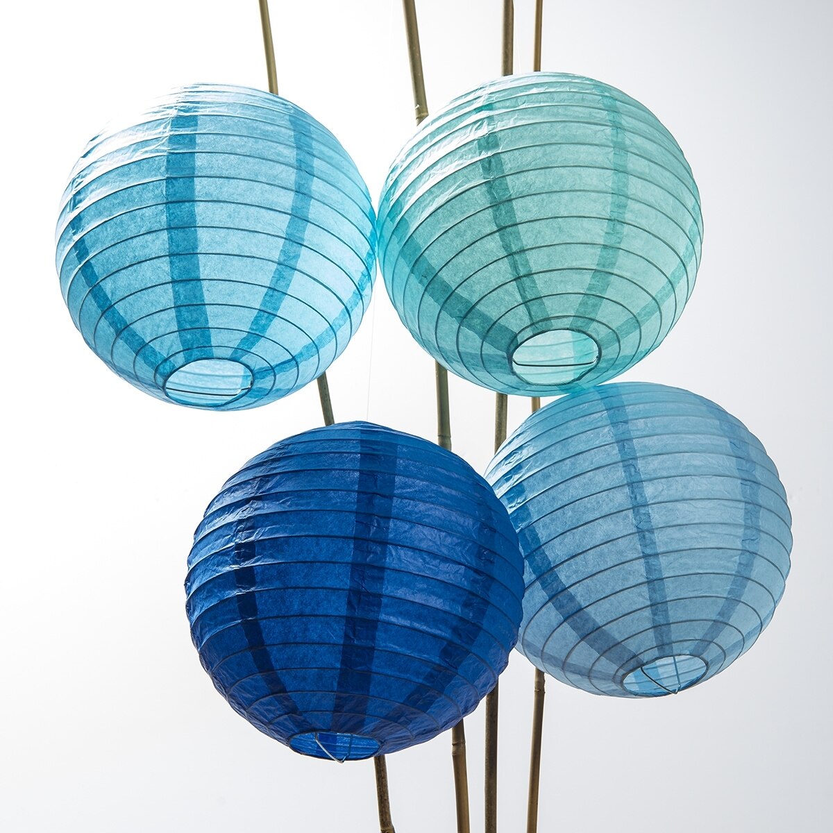 Luna Bazaar Paper Lanterns 8-inch, Parallel Style Ribbed, Multicolor Blues, Set