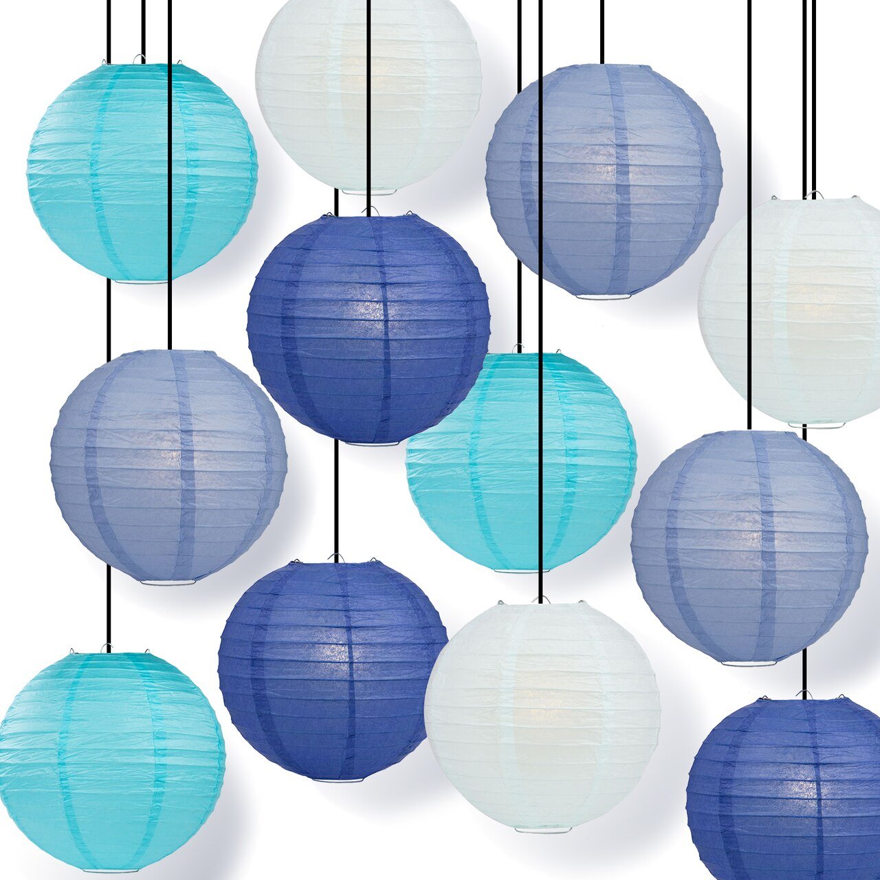 12-Pack of 8 Inch Multicolor Blue No Frills Paper Lanterns - Luna Bazaar | Boho & Vintage Style Decor