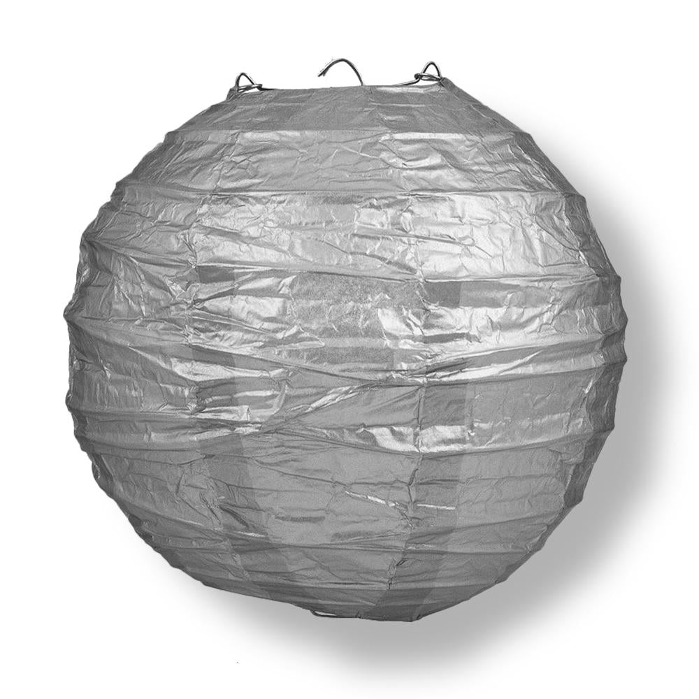 10 Inch Silver Free-Style Ribbing Round Paper Lantern - Luna Bazaar | Boho &amp; Vintage Style Decor