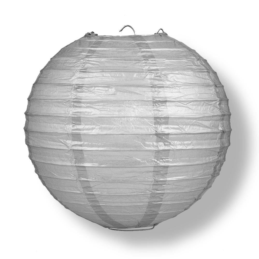 10 Inch Silver Parallel Ribbing Round Paper Lantern - Luna Bazaar | Boho &amp; Vintage Style Decor