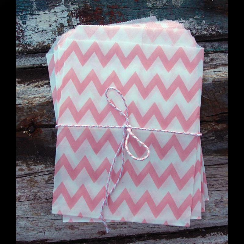 CLOSEOUT Pink Chevron Paper Treat Bags - (12 PCS) - Luna Bazaar | Boho &amp; Vintage Style Decor