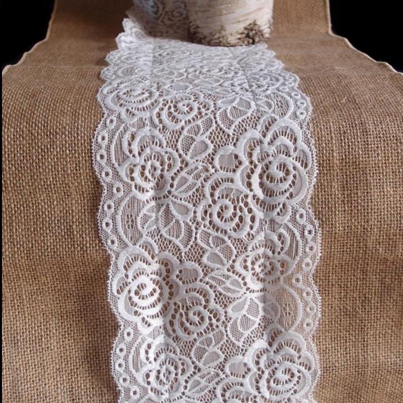 CLOSEOUT Vintage Burlap and Lace Style No.1 Table Runner (12 x 108) - Luna Bazaar | Boho & Vintage Style Decor