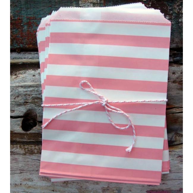CLOSEOUT Pink Stripe Paper Treat Bags - (12 PCS) - Luna Bazaar | Boho & Vintage Style Decor