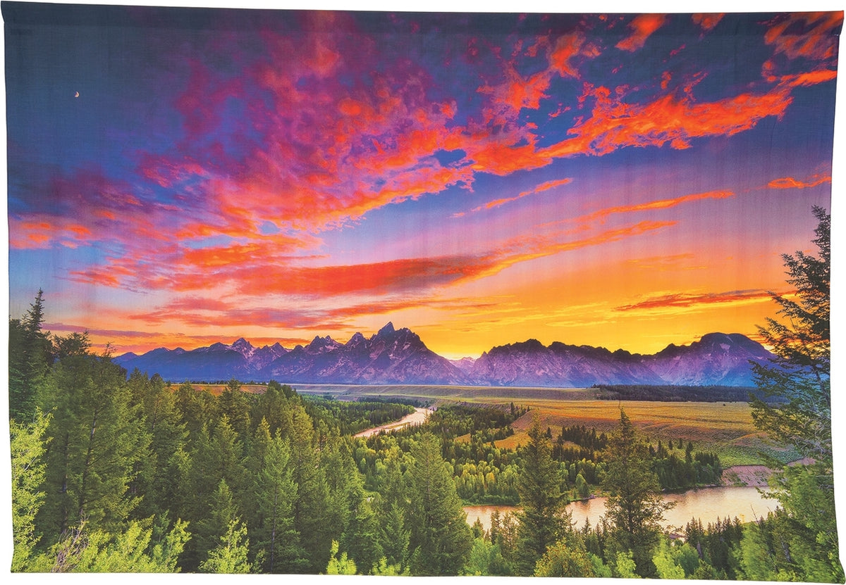 CLOSEOUT Grand Teton Mountain Sunset Photo Tapestry - (Medium, 70 X 48 Inches, 100% Cotton, Fair Trade Certified) - Luna Bazaar | Boho &amp; Vintage Style Decor