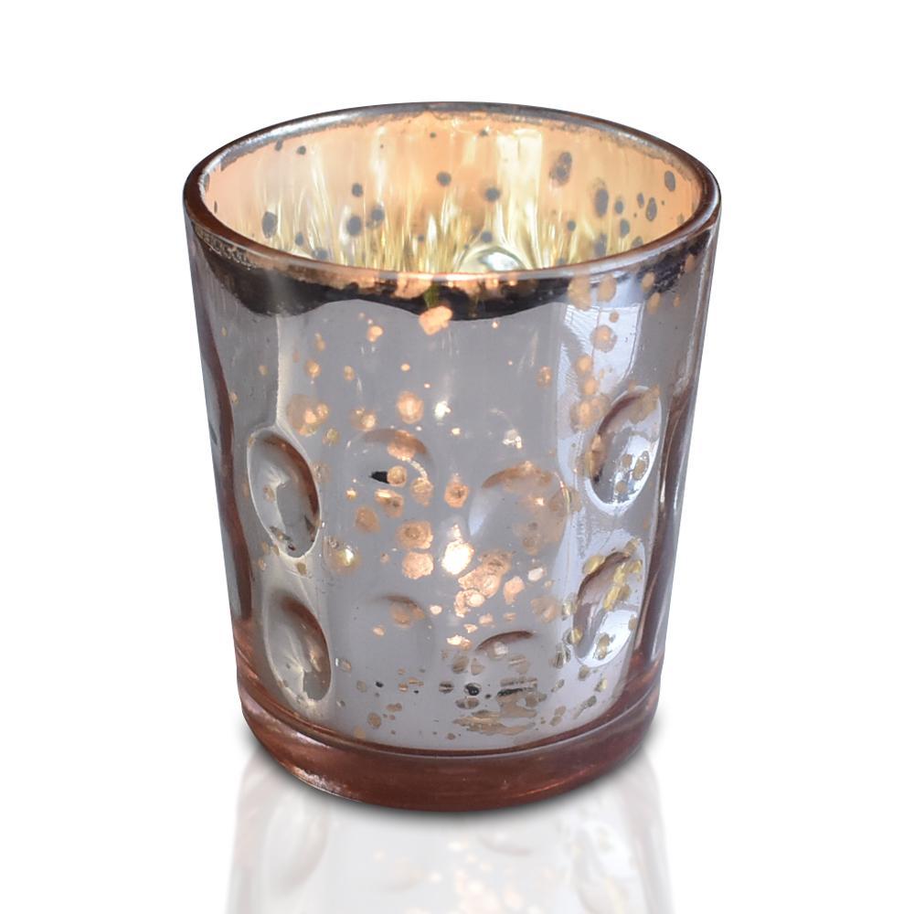 Vintage Elegance Rose Gold Mercury Glass Tea Light Votive Candle Holders (Set of 5, Assorted Designs and Sizes) - Luna Bazaar | Boho &amp; Vintage Style Decor