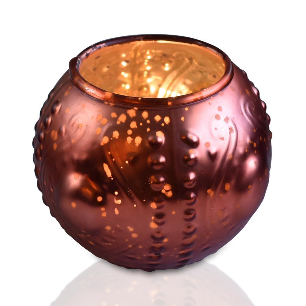 Vintage Elegance Rustic Copper Red Mercury Glass Tea Light Votive Candle Holders (Set of 5, Assorted Designs and Sizes) - Luna Bazaar | Boho &amp; Vintage Style Decor