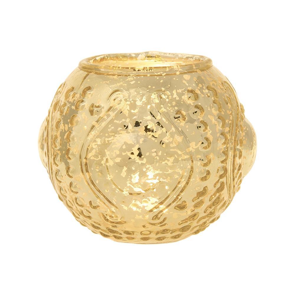 Art Deco Gold Mercury Glass Tea Light Votive Candle Holders (Set of 5, Assorted Designs and Sizes) - Luna Bazaar | Boho &amp; Vintage Style Decor