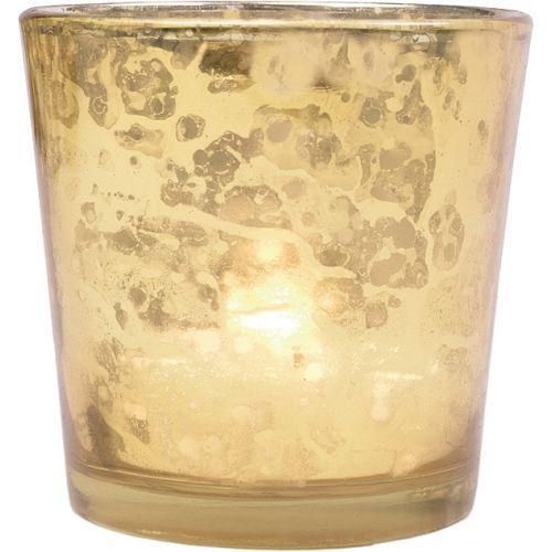Royal Banquet Gold Mercury Glass Tea Light Votive Candle Holders (5 PACK, Assorted Designs and Sizes)