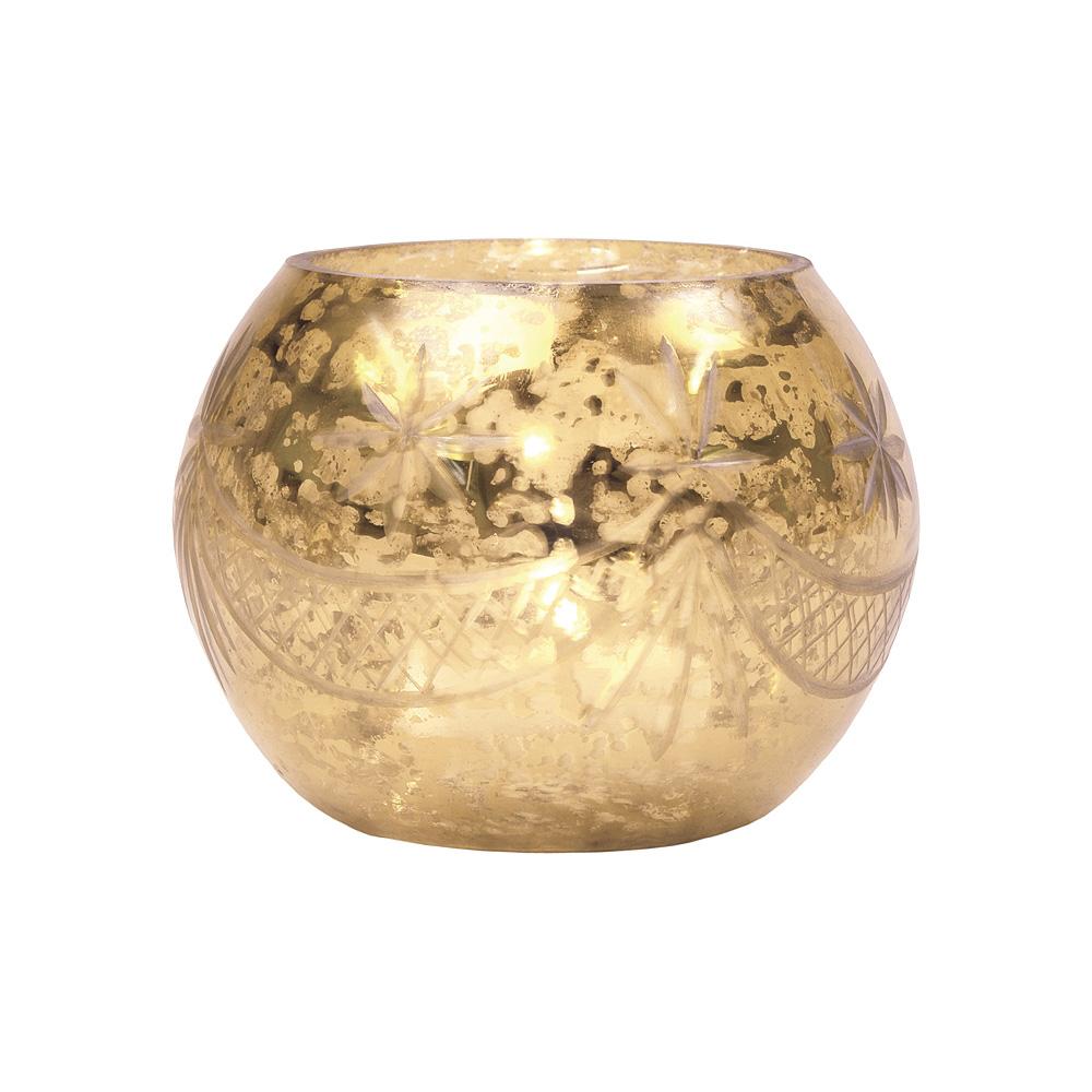 Shabby Chic Gold Mercury Glass Tea Light Votive Candle Holders (Set of 5, Assorted Designs and Sizes) - Luna Bazaar | Boho &amp; Vintage Style Decor