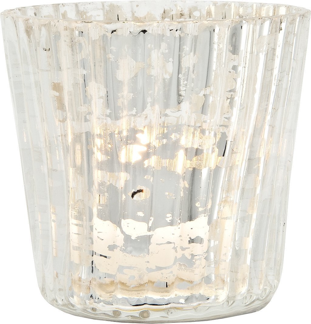 Vintage Elegance Silver Mercury Glass Tea Light Votive Candle Holders (Set of 5, Assorted Designs and Sizes) - Luna Bazaar | Boho &amp; Vintage Style Decor
