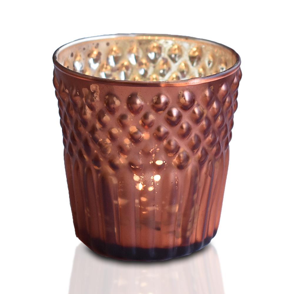 Vintage Elegance Rustic Copper Red Mercury Glass Tea Light Votive Candle Holders (Set of 5, Assorted Designs and Sizes) - Luna Bazaar | Boho &amp; Vintage Style Decor