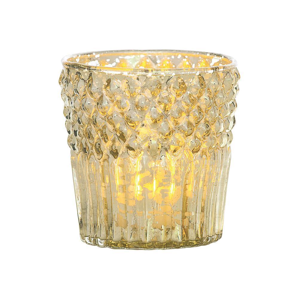 Vintage Elegance Gold Mercury Glass Tea Light Votive Candle Holders (Set of 5, Assorted Designs and Sizes) - Luna Bazaar | Boho &amp; Vintage Style Decor