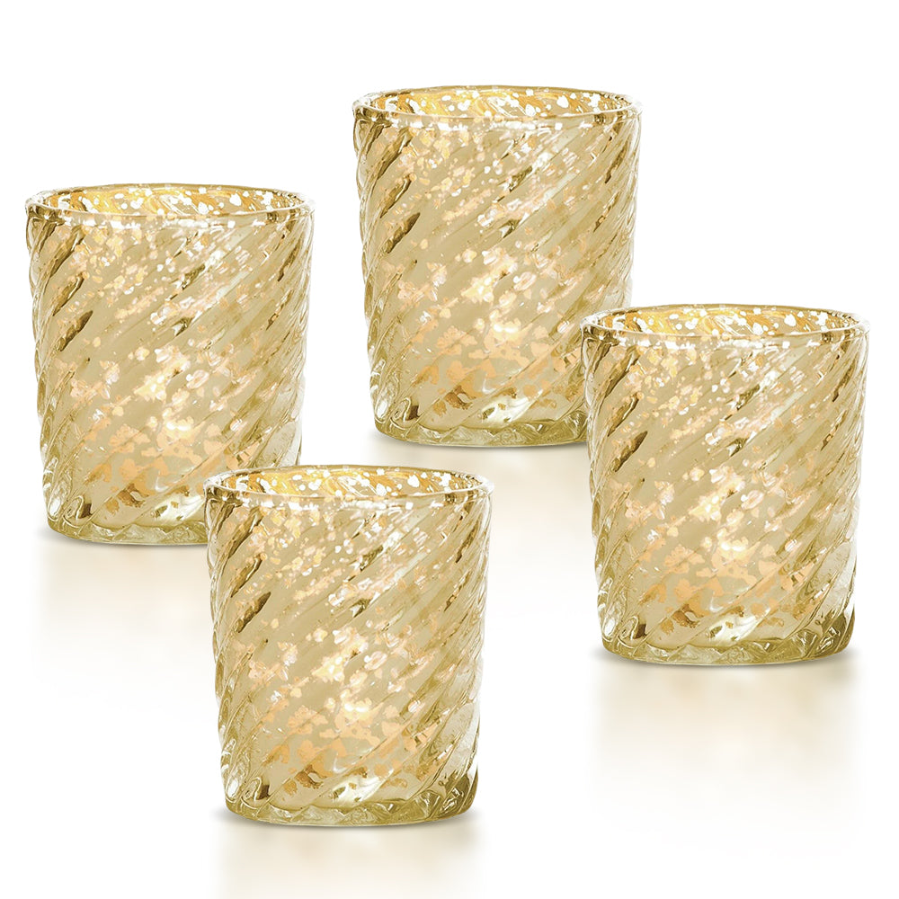 4-PACK | Mercury Glass Candle Holder (3-Inch, Grace Design, Gold) - for use with Tea Lights - for Home Décor, Parties and Wedding Decorations - Luna Bazaar | Boho &amp; Vintage Style Decor