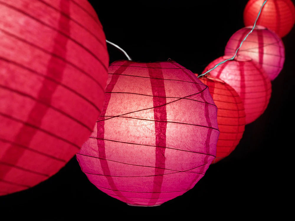12 Inch Valentine&#39;s Day Red and Pink Mix Paper Lantern String Light COMBO Kit (21 FT, EXPANDABLE, White)
