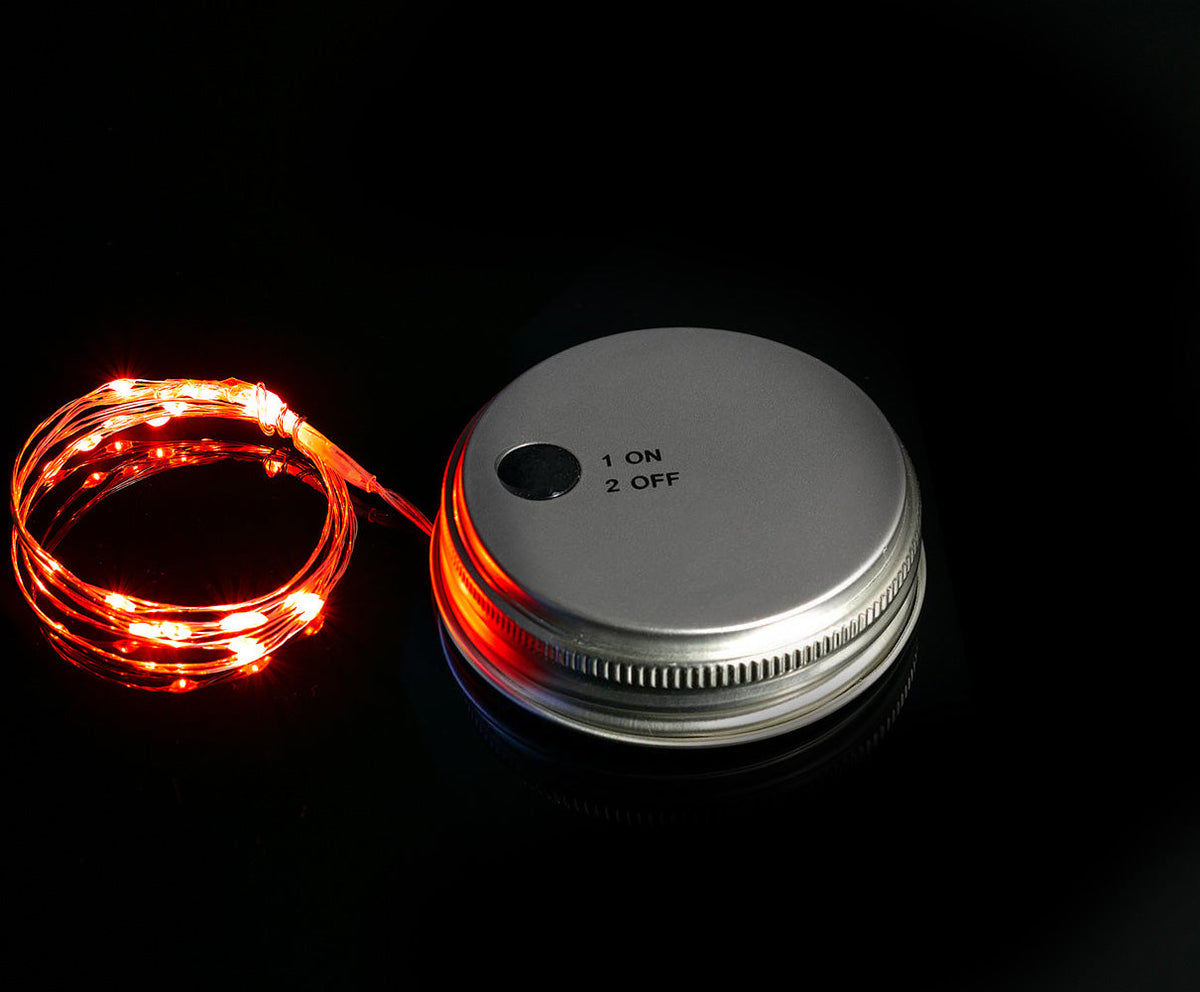 CLOSEOUT MoonBright™ LED Mason Jar Light, Battery Powered for Wide Mouth - Orange (Lid Light Only) - Luna Bazaar | Boho &amp; Vintage Style Decor