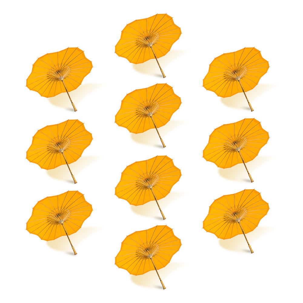 BULK PACK (10-Pack) 32 Inch Orange Paper Parasol Umbrella, Scallop Blossom Shaped with Elegant Handle - Luna Bazaar | Boho &amp; Vintage Style Decor