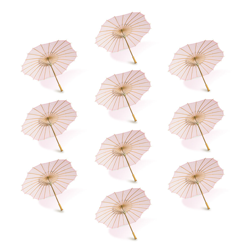 BULK PACK (10-Pack) 32 Inch Pink Paper Parasol Umbrella, Scallop Blossom Shaped with Elegant Handle