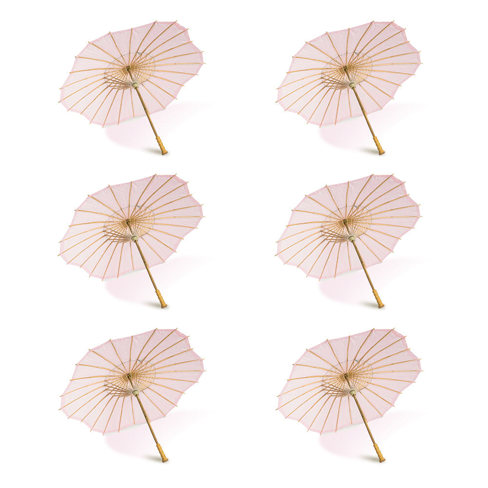 BULK PACK (6-Pack) 32 Inch Pink Paper Parasol Umbrella, Scallop Blossom Shaped with Elegant Handle