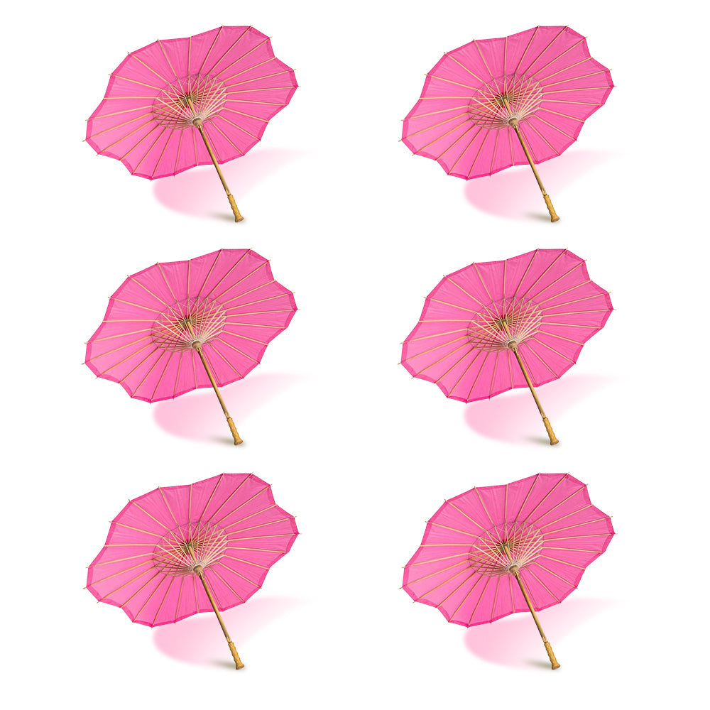 BULK PACK (6-Pack) 32 Inch Fuchsia Paper Parasol Umbrella, Scallop Blossom Shaped with Elegant Handle