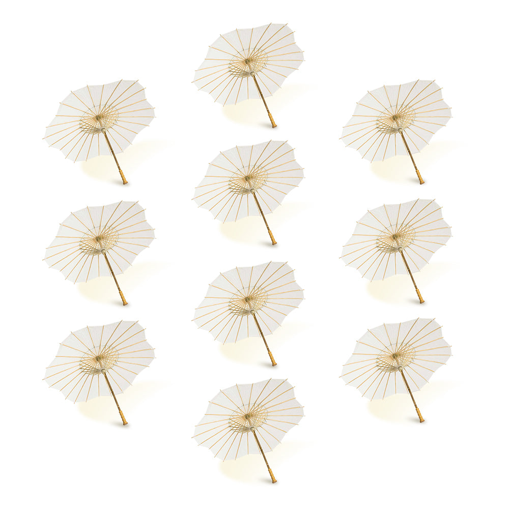 BULK PACK (10-Pack) 32 Inch White Paper Parasol Umbrella, Scallop Blossom Shaped with Elegant Handle