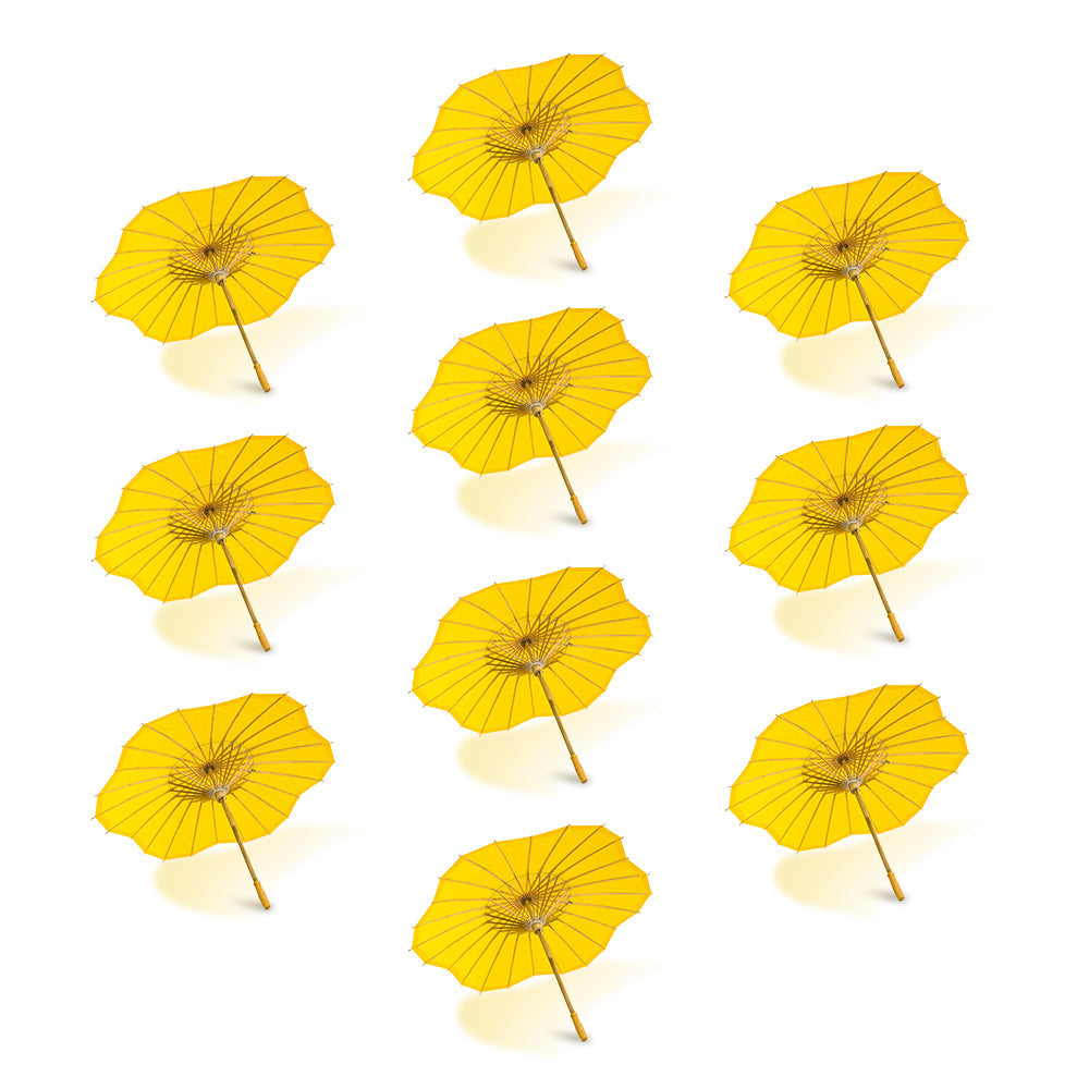 BULK PACK (10-Pack) 32 Inch Yellow Paper Parasol Umbrella, Scallop Blossom Shaped with Elegant Handle
