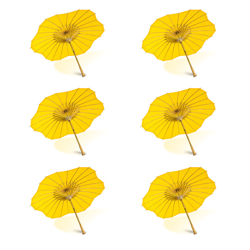 BULK PACK (6-Pack) 32 Inch Yellow Paper Parasol Umbrella, Scallop Blossom Shaped with Elegant Handle - Luna Bazaar | Boho &amp; Vintage Style Decor