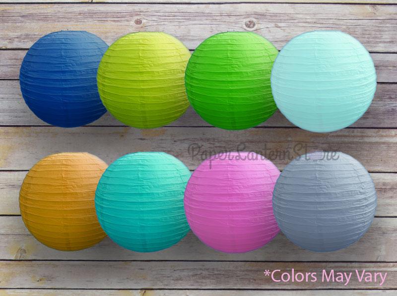 10&quot; Assorted Colors Parallel Ribbing Round Paper Lanterns (8-Pack) - Luna Bazaar | Boho &amp; Vintage Style Decor