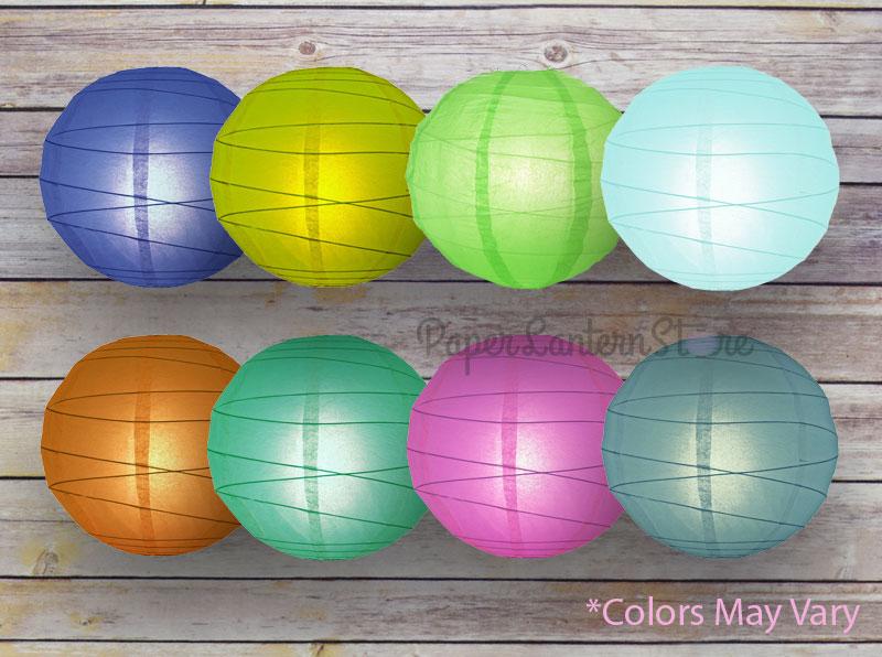 16&quot; Assorted Colors Round Paper Lanterns, Irregular Ribbing (8-Pack) - Luna Bazaar | Boho &amp; Vintage Style Decor