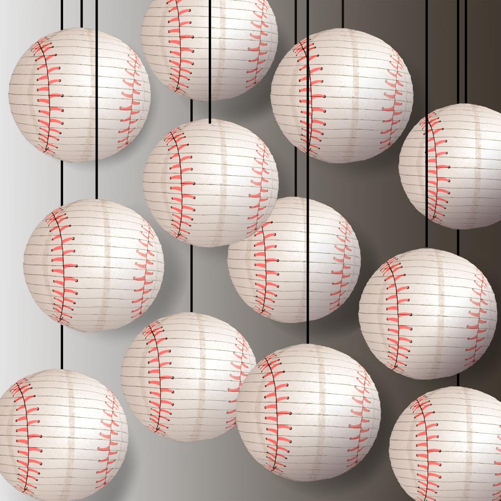 12-Pack 14 Inch Baseball Paper Lantern Shaped Sports Hanging Decoration - Luna Bazaar | Boho &amp; Vintage Style Decor