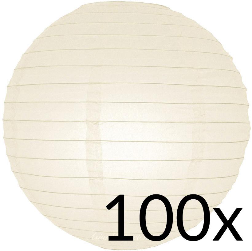100-Pack 10 Inch Beige / Ivory Parallel Ribbing Round Paper Lanterns - Luna Bazaar | Boho &amp; Vintage Style Decor
