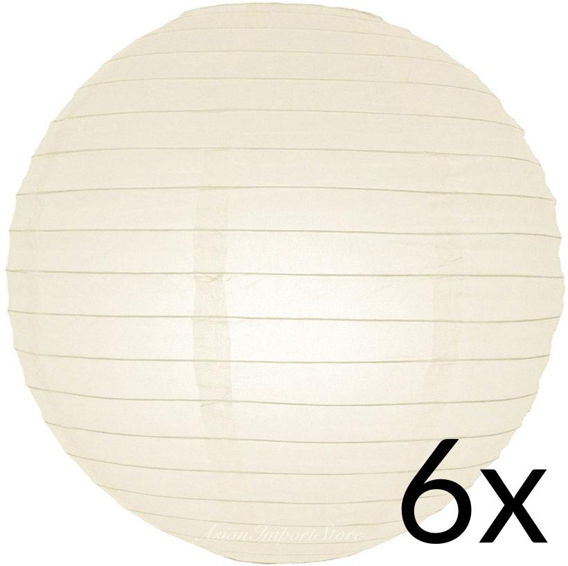 6-Pack 12 Inch Beige / Ivory Parallel Ribbing Round Paper Lanterns - Luna Bazaar | Boho &amp; Vintage Style Decor