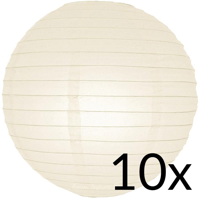 10-Pack 16 Inch Beige / Ivory Parallel Ribbing Round Paper Lanterns - Luna Bazaar | Boho &amp; Vintage Style Decor