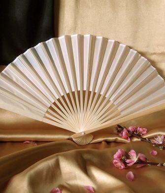 50-Pack 9&quot; Beige / Ivory Silk Hand Fans for Weddings - Luna Bazaar | Boho &amp; Vintage Style Decor