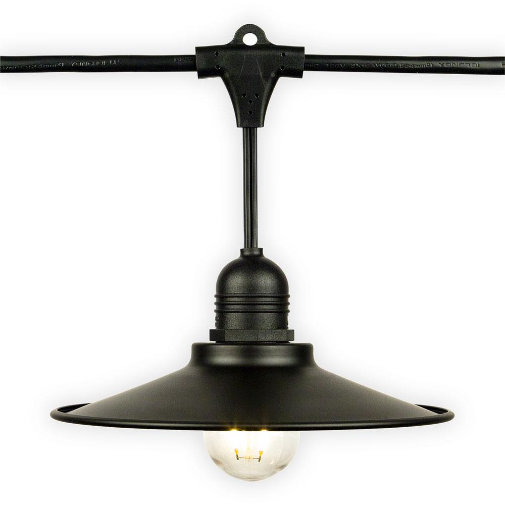 Classic Metal Patio Light Bulb Shade Cover for Outdoor Commercial String Lights, E26, Black - Luna Bazaar | Boho & Vintage Style Decor