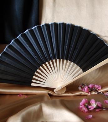 9&quot; Black Silk Hand Fans for Weddings (10 Pack) - Luna Bazaar | Boho &amp; Vintage Style Decor