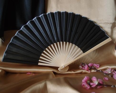 50-Pack 9&quot; Black Silk Hand Fans for Weddings - Luna Bazaar | Boho &amp; Vintage Style Decor