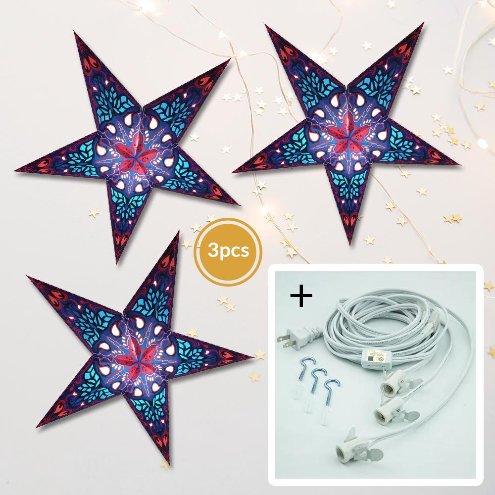 3-PACK + Cord | Blue Crown 24 Inch Illuminated Paper Star Lanterns and Lamp Cord Hanging Decorations - LunaBazaar.com - Discover. Decorate. Celebrate.