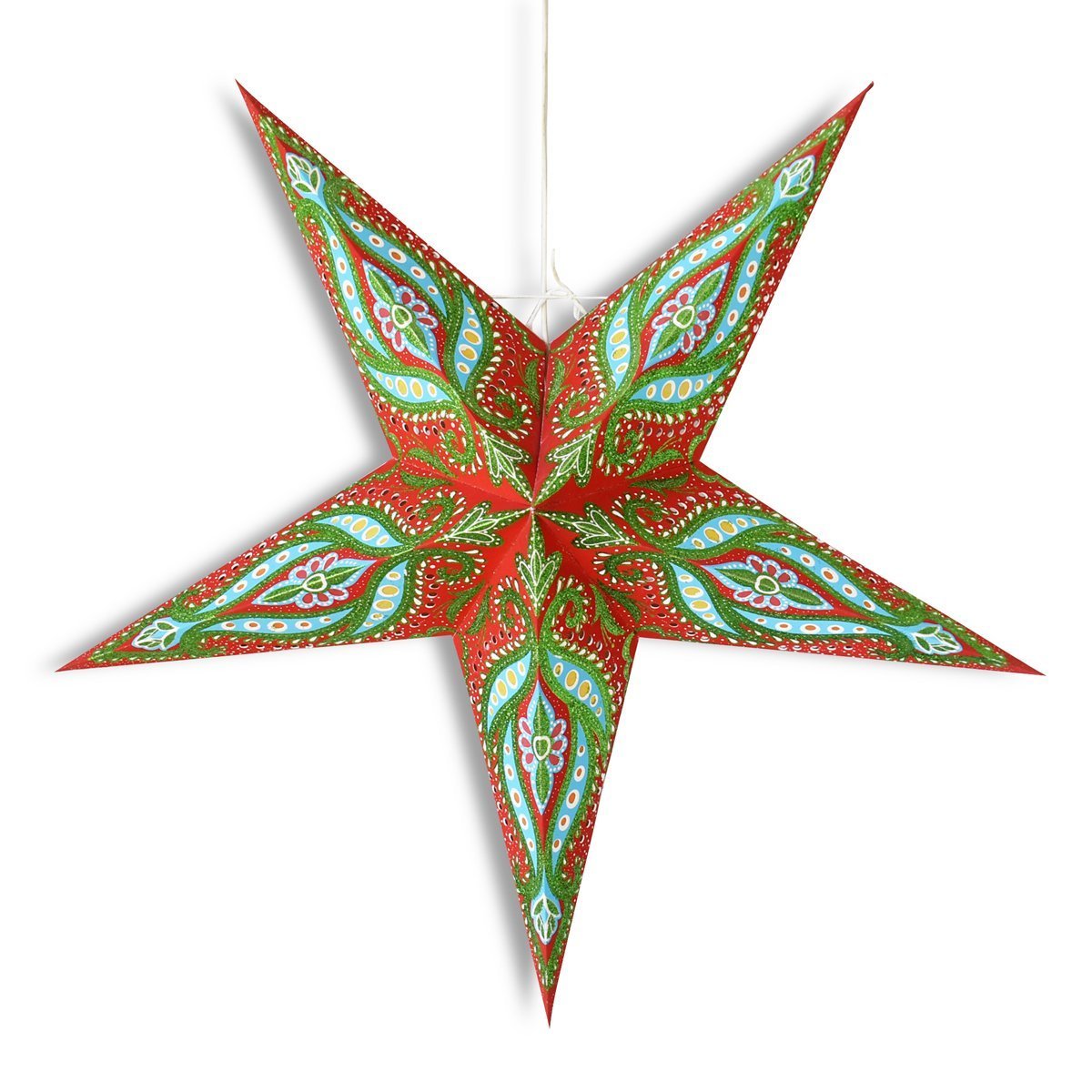 24 Inch Red / Green Bloom Glitter Paper Star Lantern, Hanging Wedding &amp; Party Decoration