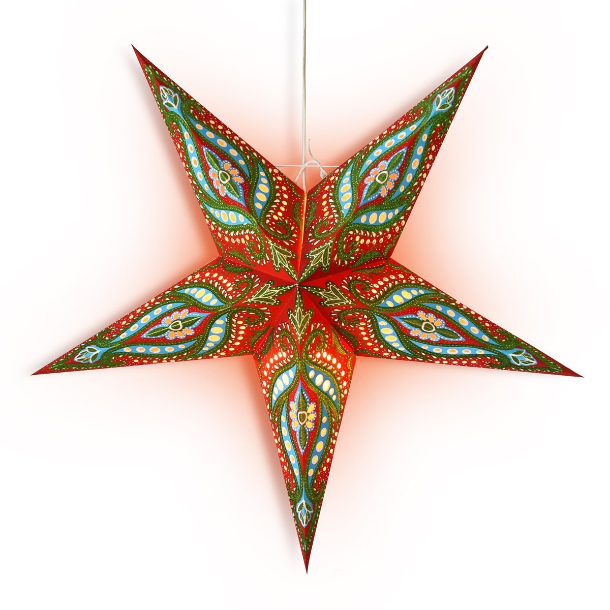 24&quot; Red / Green Bloom Glitter Paper Star Lantern, Hanging Wedding &amp; Party Decoration - LunaBazaar.com - Discover. Decorate. Celebrate.