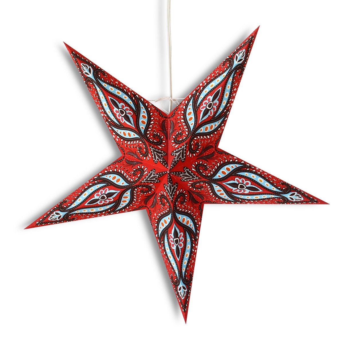 24&quot; Red / Black Bloom Paper Star Lantern, Hanging Wedding &amp; Party Decoration - Luna Bazaar | Boho &amp; Vintage Style Decor