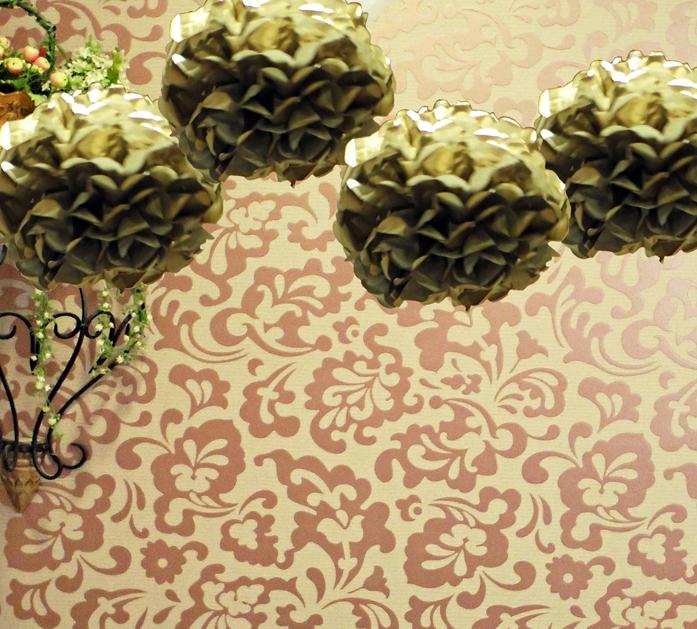 EZ-Fluff 12&quot; Gold Tissue Paper Pom Poms Flowers Balls, Decorations (4 PACK) - Luna Bazaar | Boho &amp; Vintage Style Decor