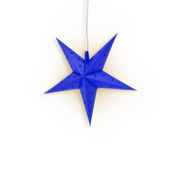 LANTERN + CORD + BULB | 24&quot; Dark Blue 5-Point Weatherproof Star Lantern Light Lamp, Hanging Decoration - Luna Bazaar | Boho &amp; Vintage Style Decor