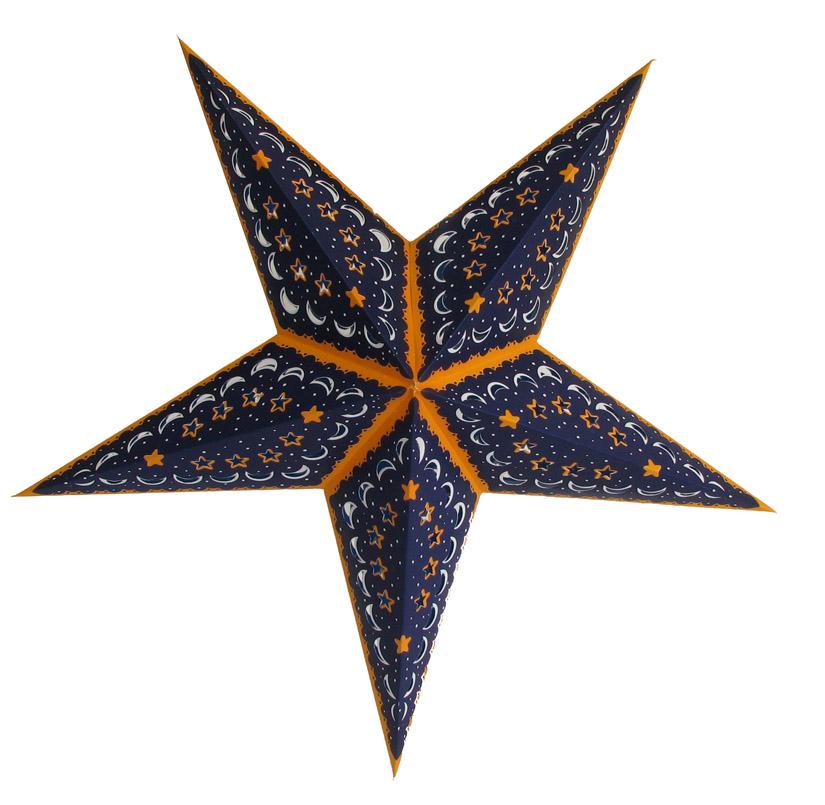 24&quot; Blue Orange Star Moon Paper Star Lantern, Hanging - Luna Bazaar | Boho &amp; Vintage Style Decor