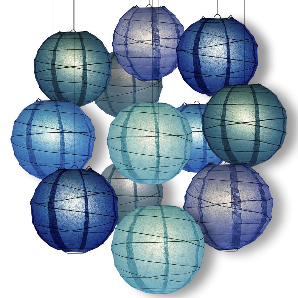 Blue Party Pack Free-Style Ribbed Paper Lantern Combo Set (12 pc Set) - Luna Bazaar | Boho &amp; Vintage Style Decor