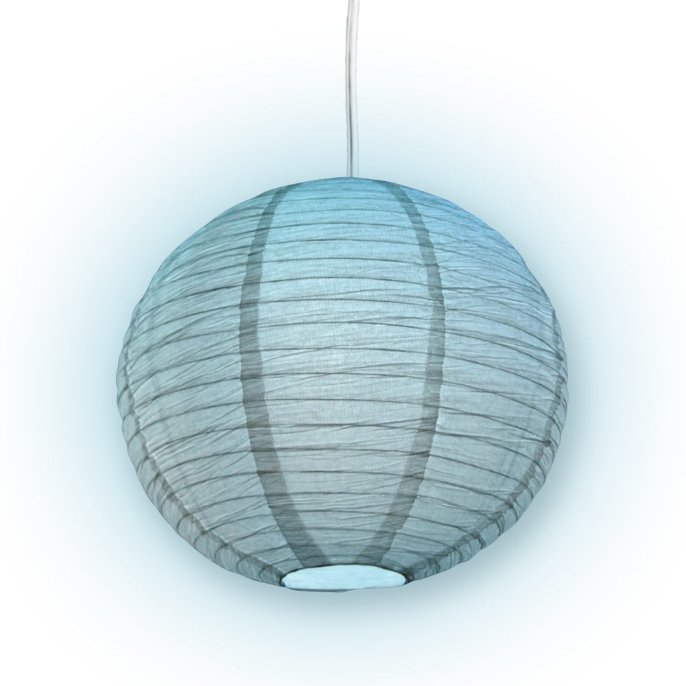LANTERN + CORD + COLOR BULB | White Crepe Premium Paper Lantern with Pendant Cord Combo Kit, Switch, E12, Blue Bulb - Luna Bazaar | Boho &amp; Vintage Style Decor