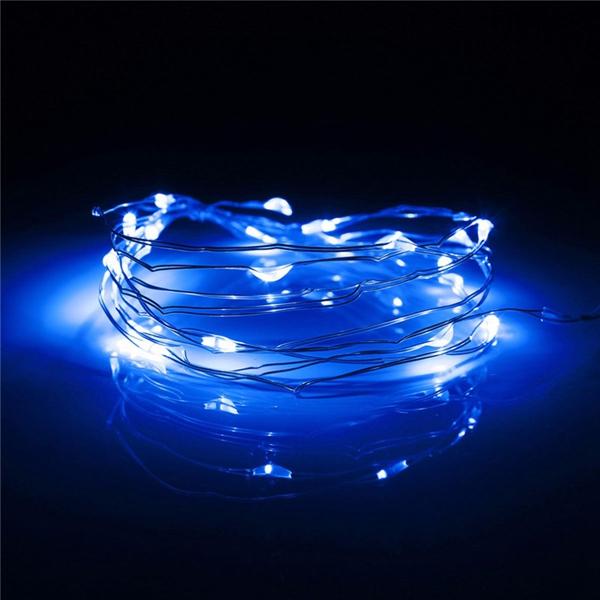 7.5 FT 20 LED Battery Operated Blue Fairy String Lights With Silver Wire - Luna Bazaar | Boho &amp; Vintage Style Decor