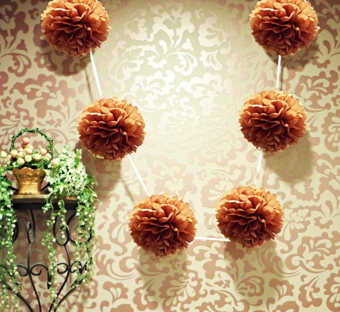 CLOSEOUT EZ-Fluff 6&quot; Brown Hanging Tissue Paper Flower Pom Pom, Party Garland Decoration - Luna Bazaar | Boho &amp; Vintage Style Decor